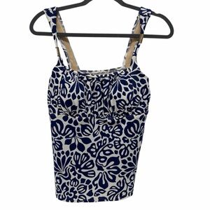 Lands’ End Navy Blue & White Floral Pattern Underwire Tankini Too - New - 16